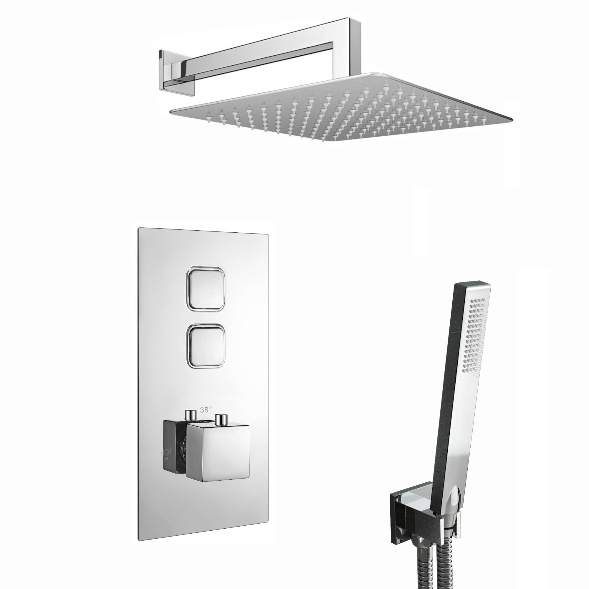 Milan Square Thermostatic Concealed Shower Set with Wall Mounted Shower & Handset Kit - Chrome